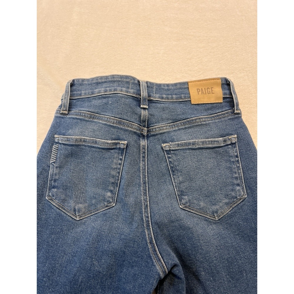 Paige Marlow Skimmer Buckingham Jean Medium Wash Raw Hem 28 Flair - Picture 8 of 9